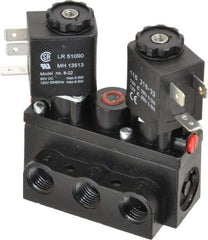 ARO/Ingersoll-Rand - 1/4" Inlet x 1/4" Outlet, Solenoid Actuator, Solenoid Return, 3 Position, Body Ported Solenoid Air Valve - 120 VAC Input, 32 CFM, 0.9 CV, 4 Way, 150 psi, 2-15/16" Long x 1-15/16" Wide x 1-13/16" High, 0 to 180°F - Eagle Tool & Supply
