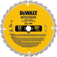 DeWALT - 12" Diam, 1" Arbor Hole Diam, 32 Tooth Wet & Dry Cut Saw Blade - Carbide-Tipped, General Purpose Action, Standard Round Arbor - Eagle Tool & Supply