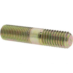 Value Collection - 7/16-20 Long Thread, 7/16-14 Short Thread, 2" OAL Unequal Double Threaded Stud - Alloy Steel, Zinc Yellow Dichromate Finish, 15/16" Long Thread Length, 3/4" Short Thread Length - Eagle Tool & Supply