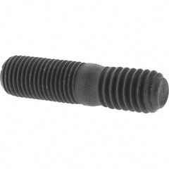 Value Collection - 3/8-24 Long Thread, 3/8-16 Short Thread, 1-1/2" OAL Unequal Double Threaded Stud - Steel, Uncoated, 3/4" Long Thread Length, 1/2" Short Thread Length - Eagle Tool & Supply