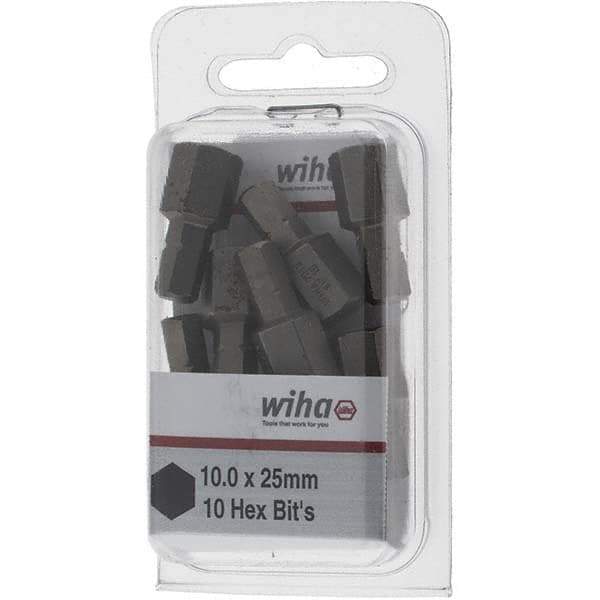 Wiha - 10mm Hex Screwdriver Bit - 1/4" Drive, 1" OAL - Eagle Tool & Supply
