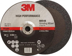 3M - 36 Grit, 9" Wheel Diam, 1/4" Wheel Thickness, 7/8" Arbor Hole, Type 27 Depressed Center Wheel - Ceramic, Resinoid Bond, 6,650 Max RPM, Compatible with Angle Grinder - Eagle Tool & Supply