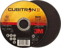 3M - 4-1/2" 60 Grit Ceramic Cutoff Wheel - 0.045" Thick, 7/8" Arbor, 13,300 Max RPM, Use with Angle Grinders - Eagle Tool & Supply