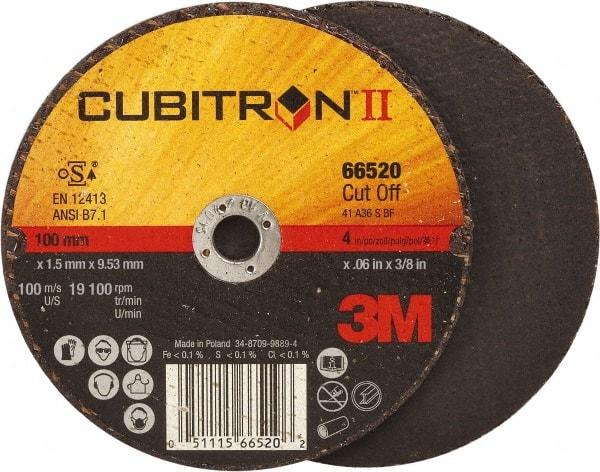 3M - 4" 36 Grit Ceramic Cutoff Wheel - 0.06" Thick, 3/8" Arbor, 19,100 Max RPM, Use with Angle Grinders - Eagle Tool & Supply