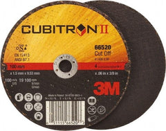 3M - 4" 36 Grit Ceramic Cutoff Wheel - 0.06" Thick, 3/8" Arbor, 19,100 Max RPM, Use with Angle Grinders - Eagle Tool & Supply