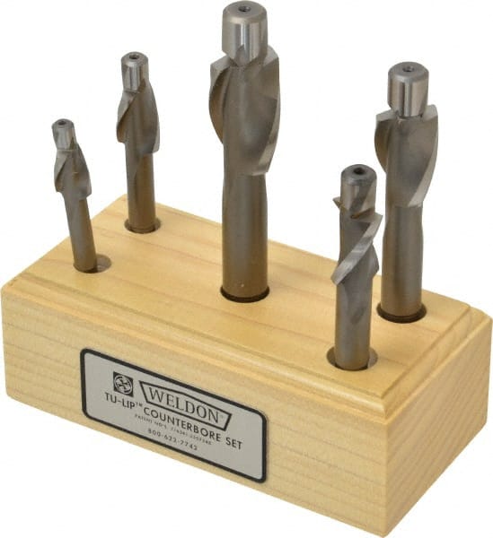 Weldon - 1/4 to 1/2" Socket Head Cap Screw Compatible, High Speed Steel, Solid Pilot Counterbore Set - Eagle Tool & Supply