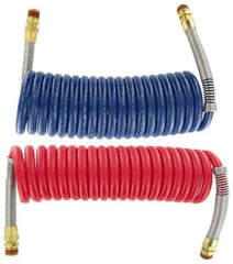 Parker - 3/8" ID, 1/2 x 1/2 Thread, 15' Long, (1) Red & (1) Blue SAE J844 Type B Nylon Coiled & Self Storing Hose - 150 Max psi, Parker NTA Brass Fittings - Eagle Tool & Supply
