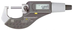 TESA Brown & Sharpe - 1 to 2 Inch Range, 0.0001 Inch Resolution, Standard Throat, IP54 Electronic Outside Micrometer - 0.0002 Inch Accuracy, Carbide Face, Data Output, Includes Plastic Case - Eagle Tool & Supply