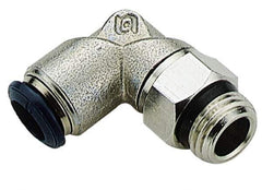 Alpha Technologies - 1/2" Outside Diam, 1/2 Universal Thread, Nickel Plated Brass Push-to-Connect Male Swivel Elbow - 250 Max psi, Tube to Universal Thread Connection, Buna O-Ring - Eagle Tool & Supply