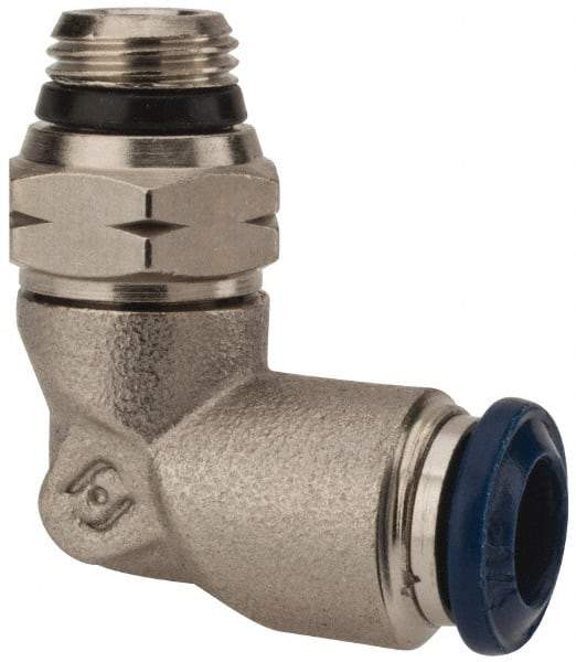 Alpha Technologies - 1/4" Outside Diam, 1/8 Universal Thread, Nickel Plated Brass Push-to-Connect Male Swivel Elbow - 250 Max psi, Tube to Universal Thread Connection, Buna O-Ring - Eagle Tool & Supply