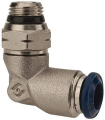 Alpha Technologies - 1/4" Outside Diam, 1/8 Universal Thread, Nickel Plated Brass Push-to-Connect Male Swivel Elbow - 250 Max psi, Tube to Universal Thread Connection, Buna O-Ring - Eagle Tool & Supply