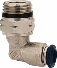 Alpha Technologies - 1/4" Outside Diam, 3/8 Universal Thread, Nickel Plated Brass Push-to-Connect Male Swivel Elbow - 250 Max psi, Tube to Universal Thread Connection, Buna O-Ring - Eagle Tool & Supply