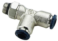 Alpha Technologies - 1/2" Outside Diam, 1/2 Universal Thread, Nickel Plated Brass Push-to-Connect Male Swivel Run Tee - 250 Max psi, Tube to Universal Thread Connection, Buna O-Ring - Eagle Tool & Supply