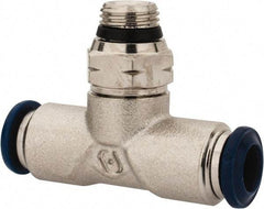 Alpha Technologies - 1/4" Outside Diam, 1/8 Universal Thread, Nickel Plated Brass Push-to-Connect Male Swivel Branch Tee - 250 Max psi, Tube to Universal Thread Connection, Buna O-Ring - Eagle Tool & Supply