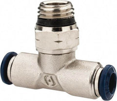 Alpha Technologies - 1/4" Outside Diam, 1/4 Universal Thread, Nickel Plated Brass Push-to-Connect Male Swivel Branch Tee - 250 Max psi, Tube to Universal Thread Connection, Buna O-Ring - Eagle Tool & Supply
