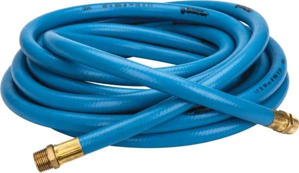 PRO-SOURCE - 1/2" ID x 3/4" OD 25' Long Multipurpose Air Hose - MNPT x MNPT Ends, 300 Working psi, 23 to 150°F, 1/2" Fitting, Blue - Eagle Tool & Supply