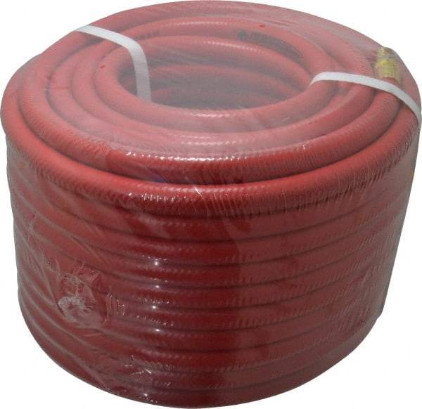 PRO-SOURCE - 3/8" ID x 19/32" OD 100' Long Multipurpose Air Hose - MNPT x MNPT Ends, 300 Working psi, 23 to 150°F, 1/4" Fitting, Red - Eagle Tool & Supply