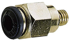 Alpha Technologies - 1/4" Outside Diam, 10-32 UNF, Nickel Plated Brass Push-to-Connect Male Connector - 250 Max psi, Tube to Male UNF Connection, Buna O-Ring - Eagle Tool & Supply