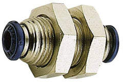 Alpha Technologies - 1/2" Outside Diam, Nickel Plated Brass Push-to-Connect Tube Bulkhead Union - 250 Max psi, Tube to Tube Connection, Buna O-Ring - Eagle Tool & Supply
