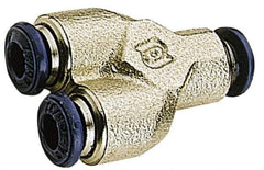 Alpha Technologies - 1/4" Tube OD, Nickel Plated Brass Push-to-Connect Tube Union Y - Tube to Tube Connection, 250 Max psi, Buna O-Ring, 160°F Max Working Temp - Eagle Tool & Supply