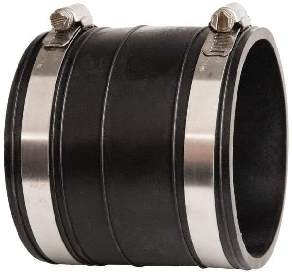 Made in USA - 3" PVC Flexible Pipe Coupling with Clamp - 4" Long, Socket x Socket, Stainless Steel Clamp - Eagle Tool & Supply