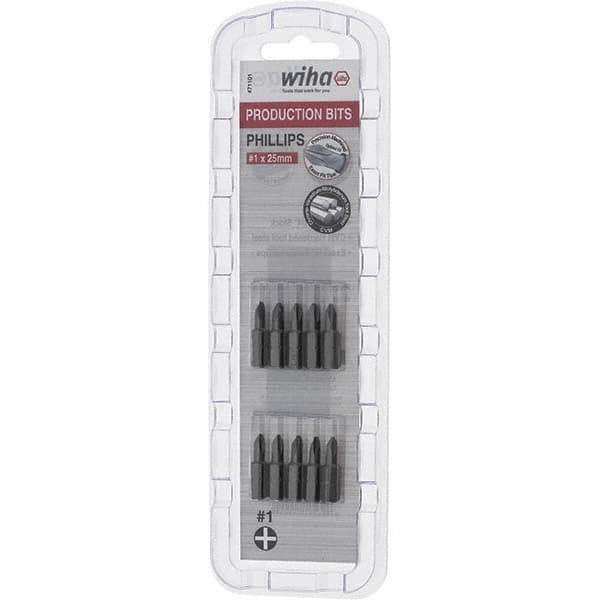 Wiha - #1, Phillips & Insert Screwdriver Bit - 1/4" Drive, 1" OAL - Eagle Tool & Supply