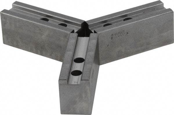 Abbott Workholding Products - 1.5mm x 60° Serrated Attachment, Square Soft Lathe Chuck Jaw - 3 Jaws, Steel, 1.1811" Btw Mount Hole Ctrs, 4-1/2" Long x 1-1/2" Wide x 2" High, 0.6299" Groove, 0.4724" & 12mm Fastener - Eagle Tool & Supply