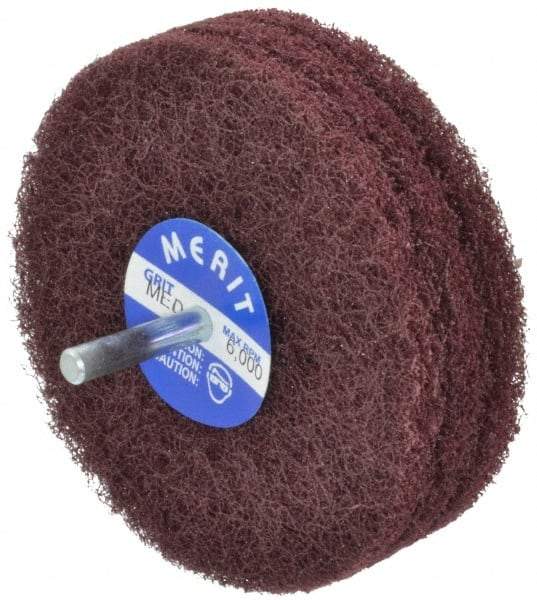 Merit Abrasives - 4" Diam, Medium Mounted Scrubber Buffing Wheel - 3 Ply, Medium Grade, 1/4" Shank Diam, 6,000 RPM - Eagle Tool & Supply
