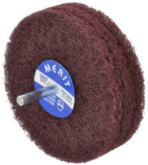 Merit Abrasives - 4" Diam, Medium Mounted Scrubber Buffing Wheel - 3 Ply, Medium Grade, 1/4" Shank Diam, 6,000 RPM - Eagle Tool & Supply