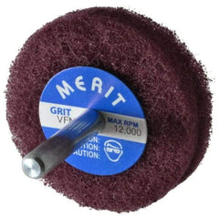 Merit Abrasives - 2" Diam, Medium Mounted Scrubber Buffing Wheel - 2 Ply, Very Fine Grade, 1/4" Shank Diam, 12,000 RPM - Eagle Tool & Supply