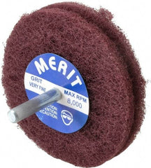 Merit Abrasives - 3" Diam, Medium Mounted Scrubber Buffing Wheel - 2 Ply, Very Fine Grade, 1/4" Shank Diam, 8,000 RPM - Eagle Tool & Supply