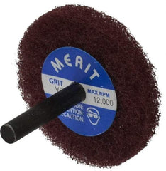 Merit Abrasives - 2" Diam, Medium Mounted Scrubber Buffing Wheel - 1 Ply, Very Fine Grade, 1/4" Shank Diam, 12,000 RPM - Eagle Tool & Supply