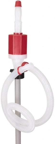 PRO-LUBE - 7 GPM, Polyethylene Hand Operated Siphon Pump - 45-1/2" OAL, For 55 Gal Drums, Antifreeze, Detergents, Water Based Fluids, Mild Acids, Soaps, Waxes & etc - Eagle Tool & Supply