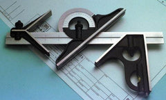 TESA Brown & Sharpe - 4 Piece, 24 Inch Blade Length, Square Set - Set Includes Center Head, Reversible Protractor, Square Head - Eagle Tool & Supply