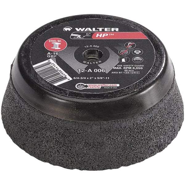 WALTER Surface Technologies - 6" Diam, Surface Grinding Wheel - Aluminum Oxide/Silicon Carbide Blend, Type 11, 6,800 Max RPM, Resinoid Bond - Eagle Tool & Supply