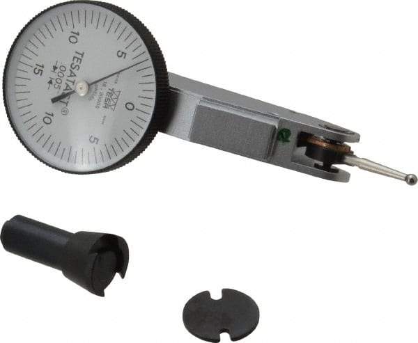 TESA Brown & Sharpe - 0.03 Inch Range, 0.0005 Inch Dial Graduation, Horizontal Dial Test Indicator - 1 Inch White Dial, 0-15-0 Dial Reading, Accurate to 0.0005 Inch - Eagle Tool & Supply
