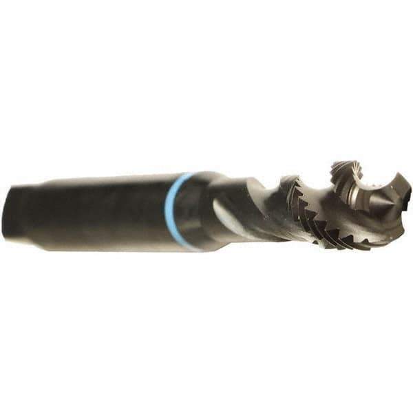 Emuge - M4x0.50 Metric Fine 3 Flute 6H Modified Bottoming Spiral Flute Tap - Cobalt, Oxide Finish, 63mm OAL, Right Hand Flute, Right Hand Thread, Series Enorm - Eagle Tool & Supply