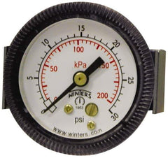 Winters - 2-1/2" Dial, 1/4 Thread, 0-30 Scale Range, Pressure Gauge - U-Clamp Panel Mount, Center Back Connection Mount, Accurate to 2.5% of Scale - Eagle Tool & Supply