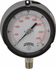Winters - 4-1/2" Dial, 1/2 Thread, 0-600 Scale Range, Pressure Gauge - Lower Connection Mount, Accurate to 0.5% of Scale - Eagle Tool & Supply