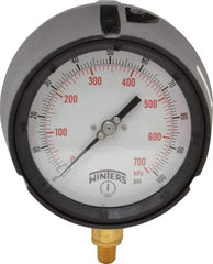 Winters - 4-1/2" Dial, 1/4 Thread, 0-100 Scale Range, Pressure Gauge - Lower Connection Mount, Accurate to 0.5% of Scale - Eagle Tool & Supply