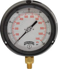 Winters - 4-1/2" Dial, 1/4 Thread, 0-160 Scale Range, Pressure Gauge - Lower Connection Mount, Accurate to 0.5% of Scale - Eagle Tool & Supply