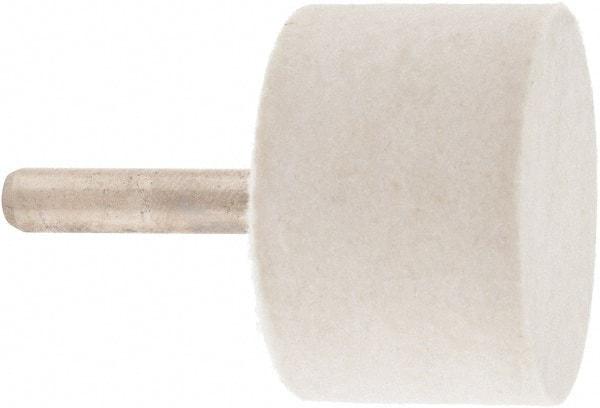 Value Collection - 1-1/2" Diam, 1/4" Shank Diam, Cylinder Shaped Mounted Bob - Hard Density, 1" Head Length, 2" Shank Length, Wool Felt - Eagle Tool & Supply