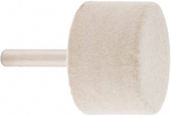 Value Collection - 1-1/2" Diam, 1/4" Shank Diam, Cylinder Shaped Mounted Bob - Medium Density, 1" Head Length, 2" Shank Length, Wool Felt - Eagle Tool & Supply
