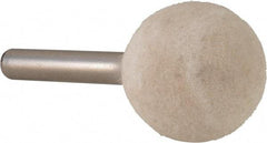 Value Collection - 1" Diam, 1/4" Shank Diam, Ball Shaped Mounted Bob - Rock Hard Density, 1" Head Length, 2" Shank Length, Wool Felt - Eagle Tool & Supply
