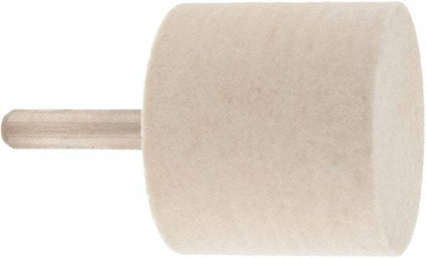 Value Collection - 1-1/2" Diam, 1/4" Shank Diam, Cylinder Shaped Mounted Bob - Hard Density, 1-1/2" Head Length, 2" Shank Length, Wool Felt - Eagle Tool & Supply