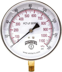 Winters - 4-1/2" Dial, 1/4 Thread, 0-160 Scale Range, Pressure Gauge - Lower Connection Mount, Accurate to 0.01% of Scale - Eagle Tool & Supply