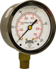 Winters - 2-1/2" Dial, 1/4 Thread, 0-100 Scale Range, Pressure Gauge - Lower Connection Mount, Accurate to 1.5% of Scale - Eagle Tool & Supply