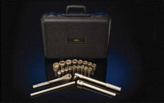 Ampco - 15 Piece 1/4" Drive Full Polish Finish Socket Set - 6 Points, 4mm to 14mm Range, Metric Measurement Standard - Eagle Tool & Supply