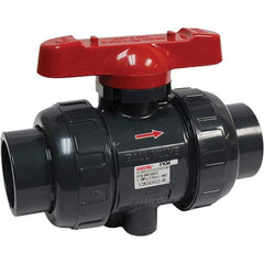 Asahi/America - 1-1/2" Pipe, Full Port, PVC True Union Design Ball Valve - 1 Piece, Socket x Thread Ends, Tee Handle - Eagle Tool & Supply