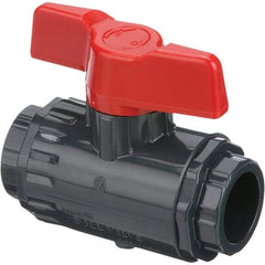 Asahi/America - 1-1/4" Pipe, Standard Port, PVC Ball Valve - Inline - Two Way Flow, Socket Ends, Tee Handle, 150 WOG - Eagle Tool & Supply